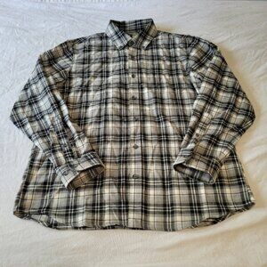 Lands End Flannel Shirt Men's Large Black White Plaid Overshirt 100% Cotton